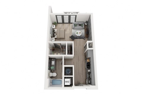 Floor plan for studio, 1 bath, 574 sqft